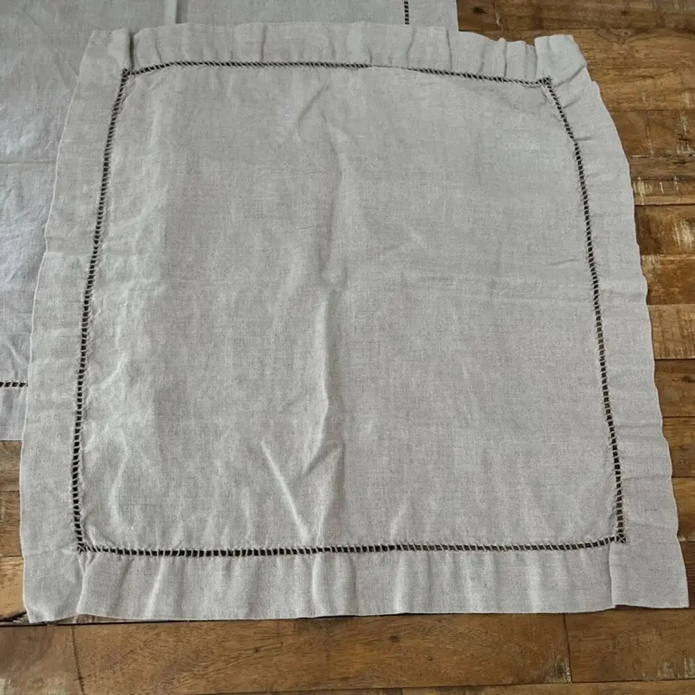 Pottery Barn Classic Belgian Flax Linen Hemstitch Napkins 22×22 Set of 3